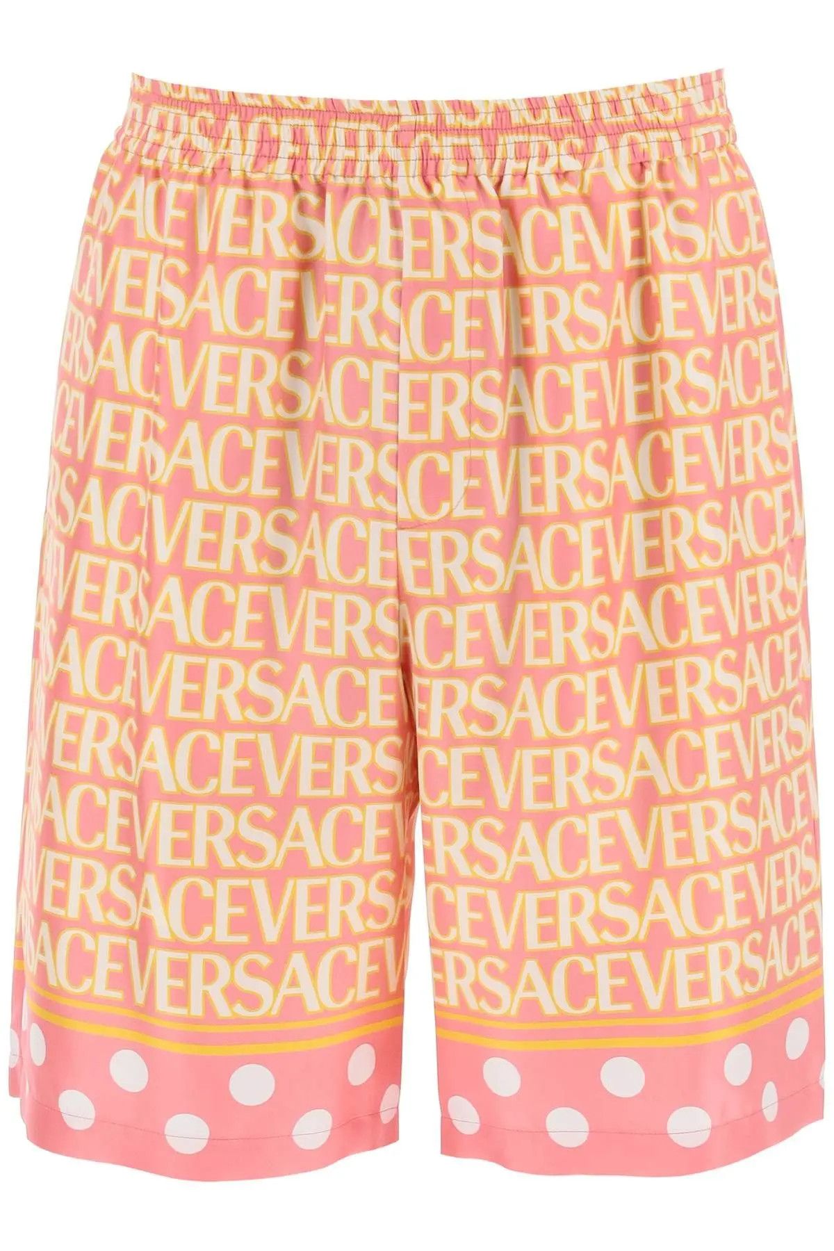 image of Versace O1S22I1N0124 Allover Silk Short In White/yellow/pink, Men's (Size 30)