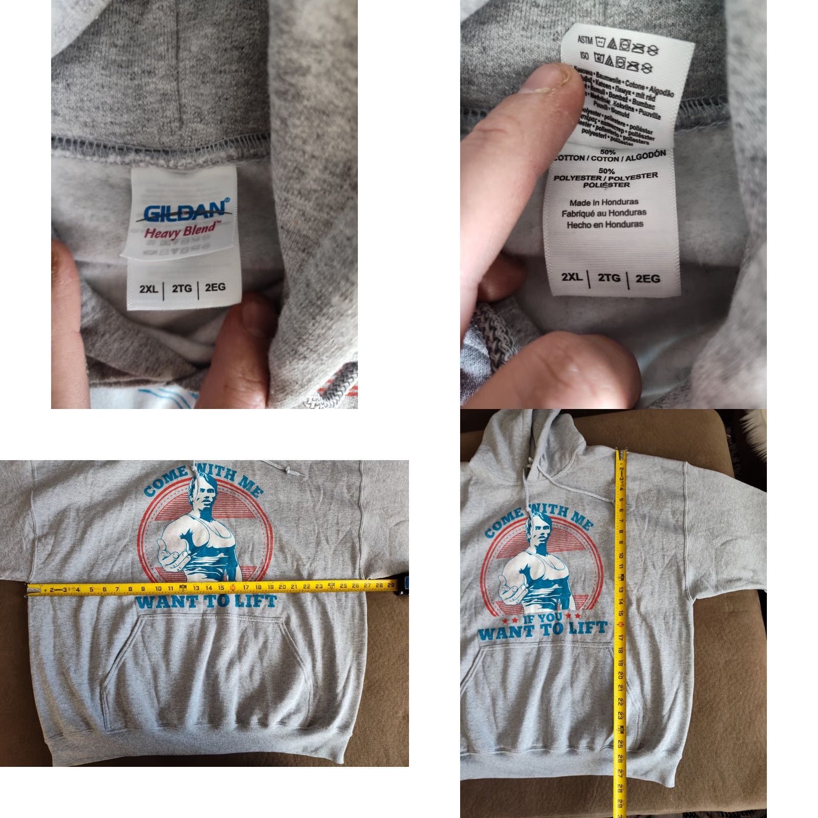 Gildan VINTAGE Arnold Schwarzenegger Gym Hoodie Gray 2XL Pullover Graphic Print Weightlifting Mens Size US XXL / EU 58 / 5 - 8 Thumbnail