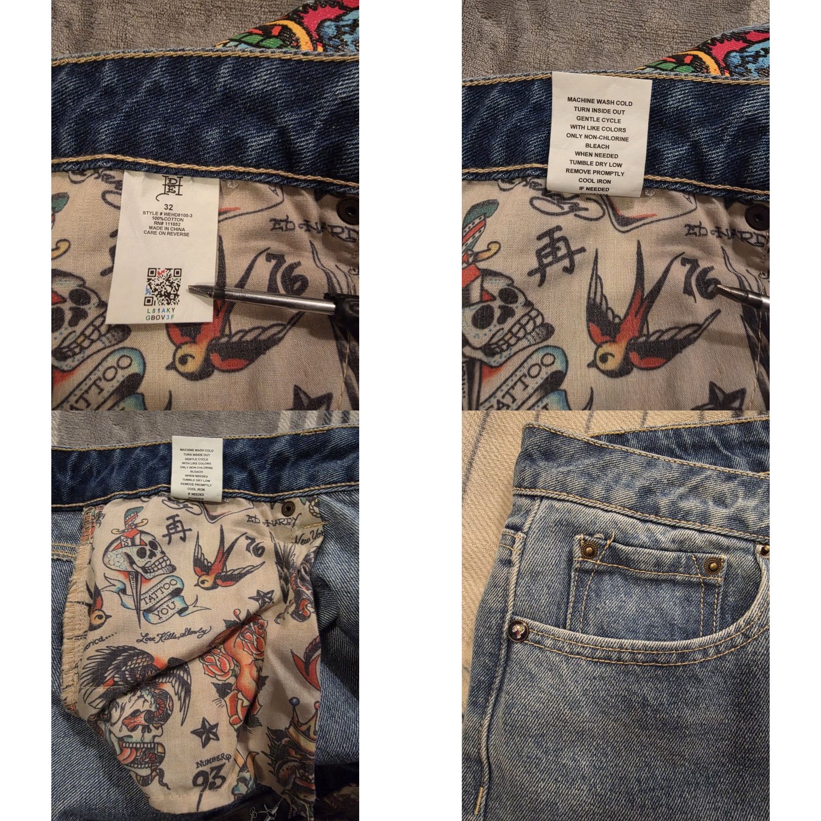 Ed Hardy VINTAGE Ed Hardy Multi Tattoo Low Waist Baggy Jeans Women's Size 32 Painted Logo Koi NWT Blue 90s Art Punk Rock Logo Jeans Womens Size 24" / US 00 / IT 34 - 9 Thumbnail