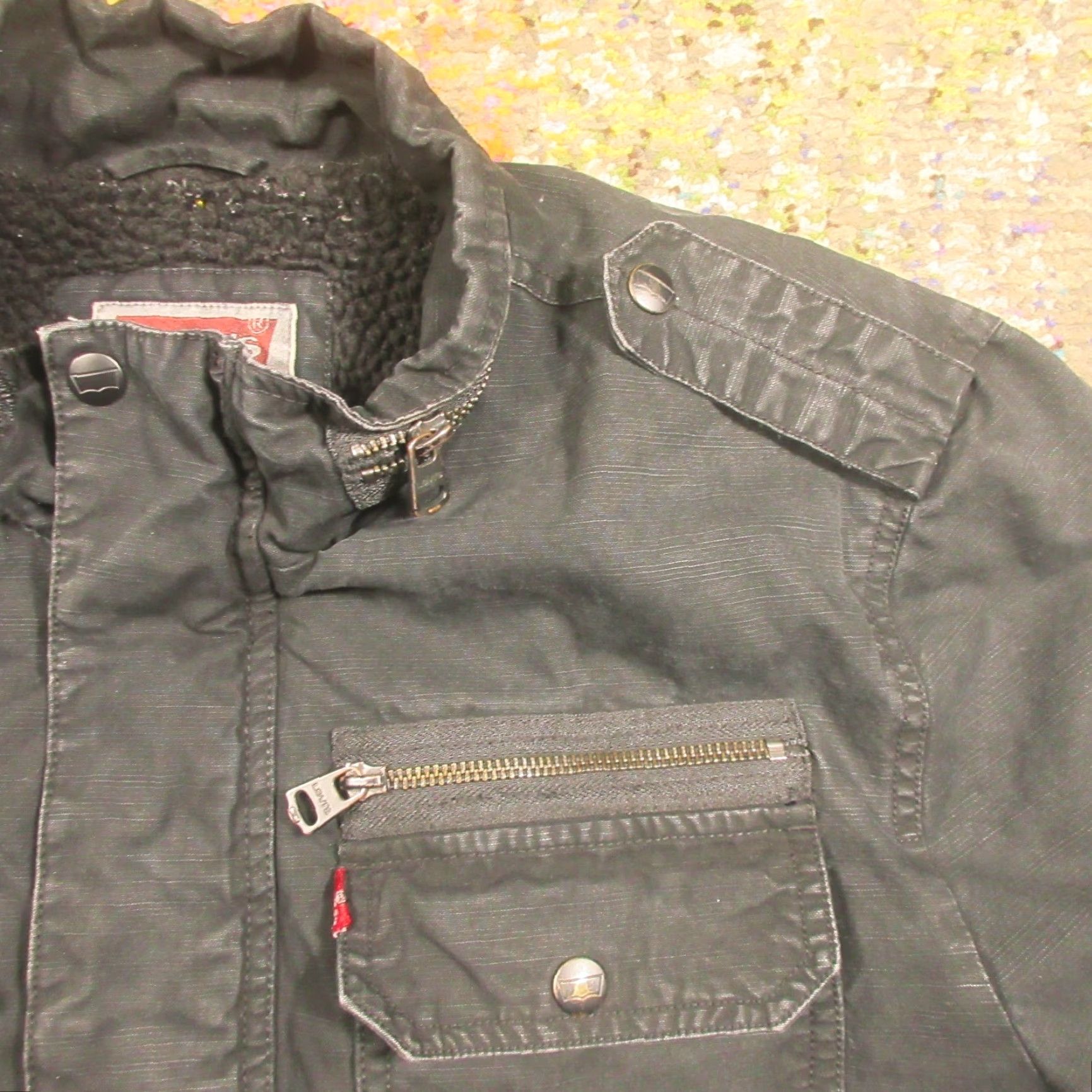 Levi's VINTAGE Levis Bomber Jacket Men L Black Canvas Cotton Sherpa Lined Wind-Resistant Quilted Pockets Stand-Up Collar Full Zip Size US L / EU 52-54 / 3 - 5 Thumbnail
