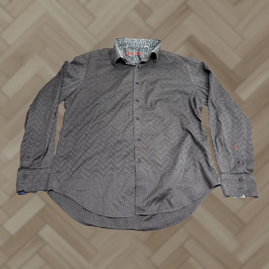 Robert Graham Robert Graham Shirt Mens XL Gray Geometric Castle Contrast Cuff Button Up Size US XL / EU 56 / 4 - 1 Thumbnail