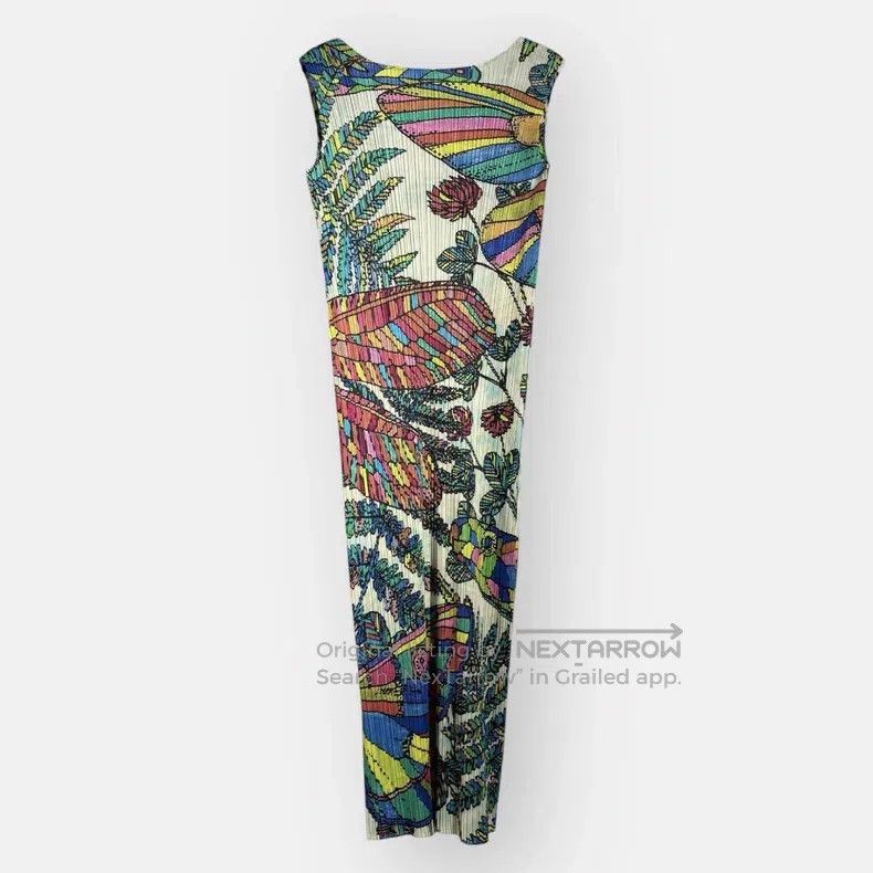 Issey Miyake Issey Miyake Hawaiian Tropical Plant Ruched Crew Neck Dres Size M / US 6-8 / IT 42-44 - 2 Thumbnail