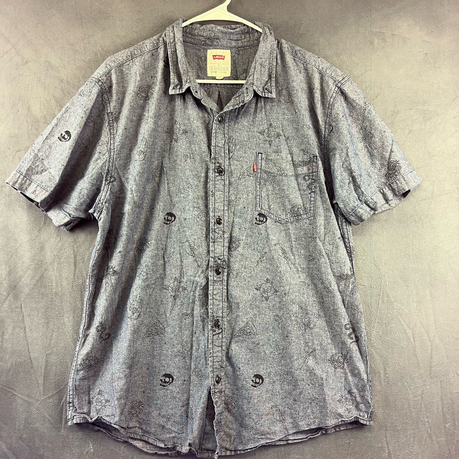 Levi's Levi’s Mens XL Shirt Skulls Roses Eagles Snake All Over Size US XL / EU 56 / 4 - 1 Thumbnail