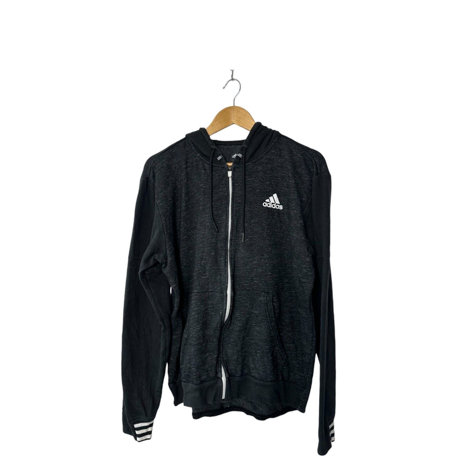 Adidas Adidas Heathered Black Full Zip Hooded Sweat Jacket Men's M Size US M / EU 48-50 / 2 - 1 Thumbnail