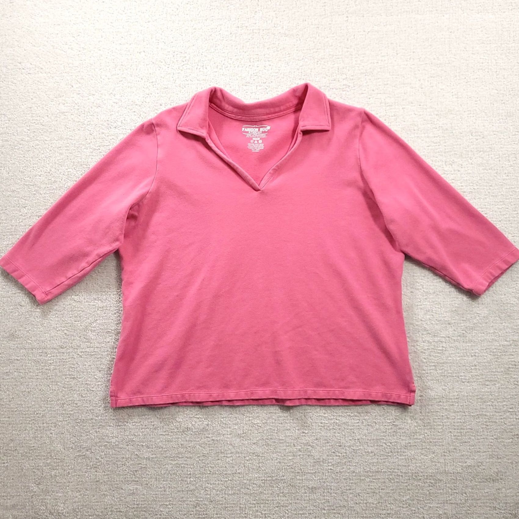 Vintage Fashion Bug Polo Shirt 3/4 Sleeve V-Neck Pink 22/24W Women Casual Shirt Size 3XL / US 20-22 - 2 Thumbnail