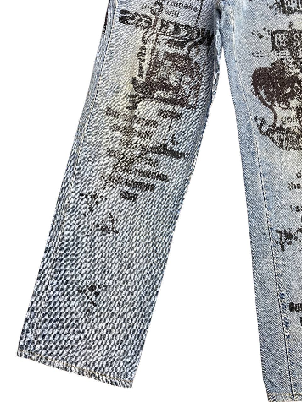 Japanese Brand 2000's In The Attic Poem All Over Print Washed Denim Size US 30 / EU 46 - 10 Thumbnail