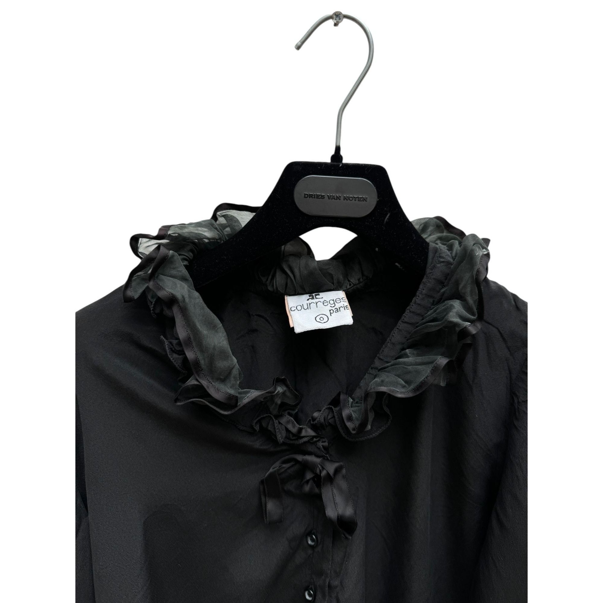 Courreges Vintage Black Silk Ruffled Collar Shirt Size S / US 4 / IT 40 - 2 Thumbnail