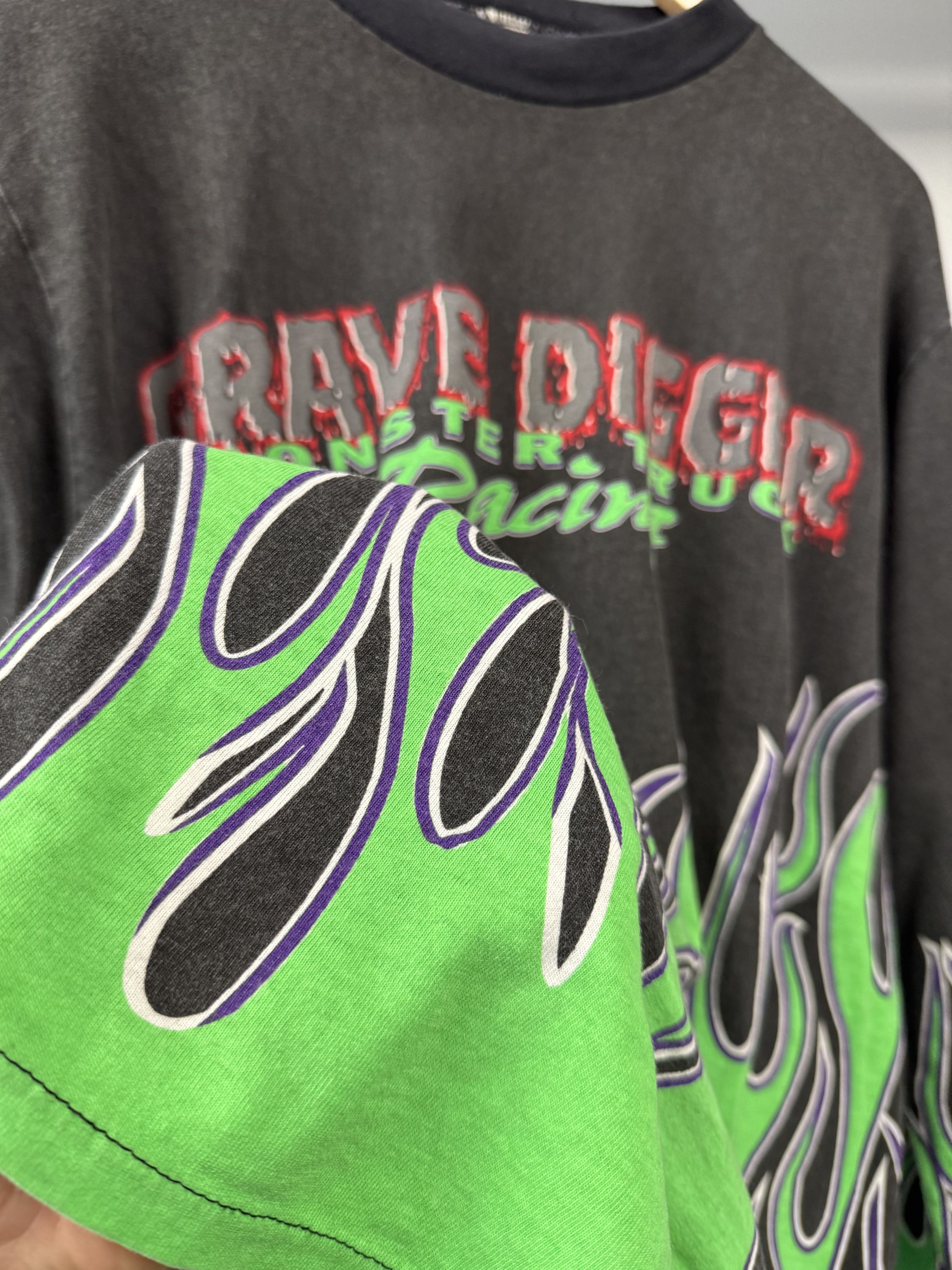 Vintage 90s Grave Digger Racing Flames Long Sleeve - L Size US L / EU 52-54 / 3 - 4 Thumbnail