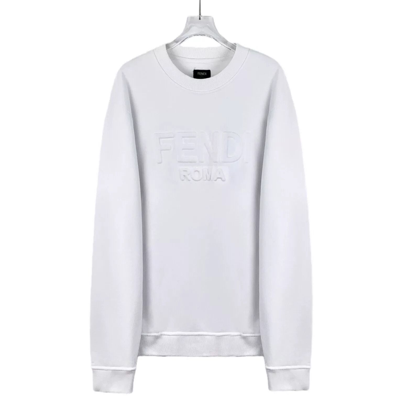 Fendi fendi white logo embossed cotton sweatshirt Size US XL / EU 56 / 4 - 1 Thumbnail