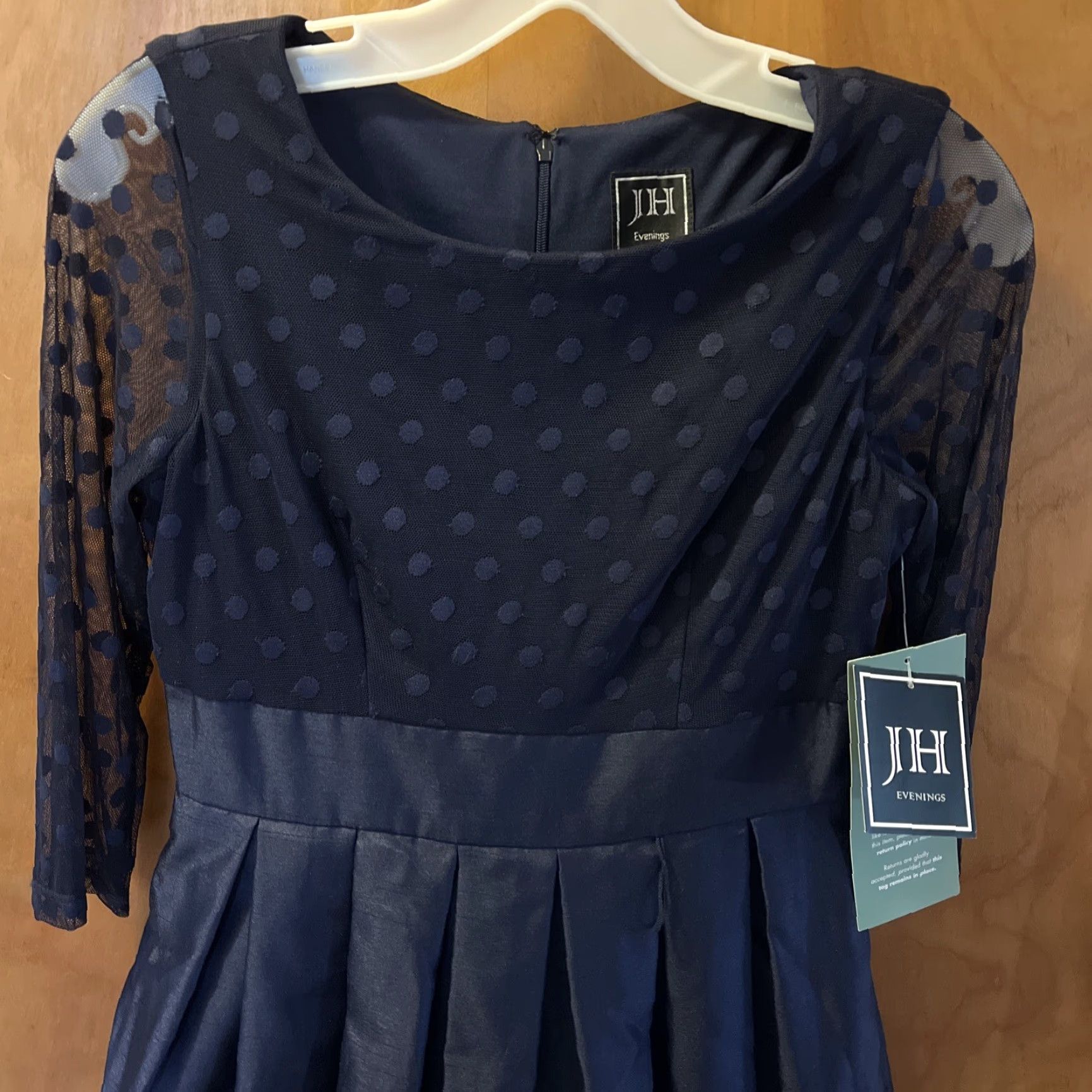 Etro VINTAGE JH Evening Women Dress Retro 50s Polka Dot Knee Length Fit & Flare Petites Navy Blue Size 2P Size XS / US 0-2 / IT 36-38 - 2 Thumbnail