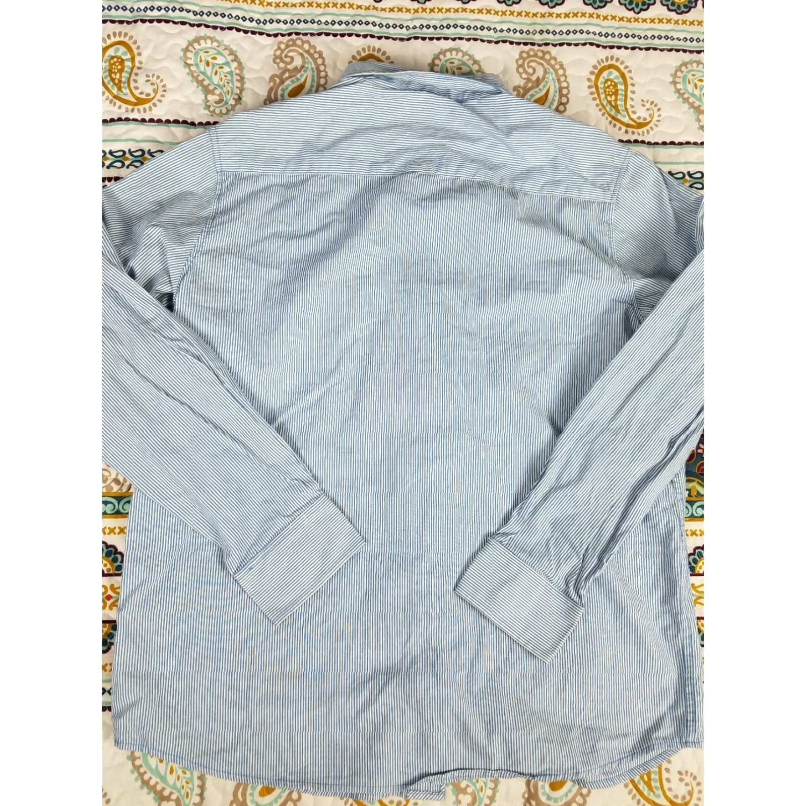 Vintage CAVI Mens Button-Up Dress Shirt XL Blue Pinstripe Military Style Shirt Mens XL Blue Pinstripe Size 46R - 4 Thumbnail