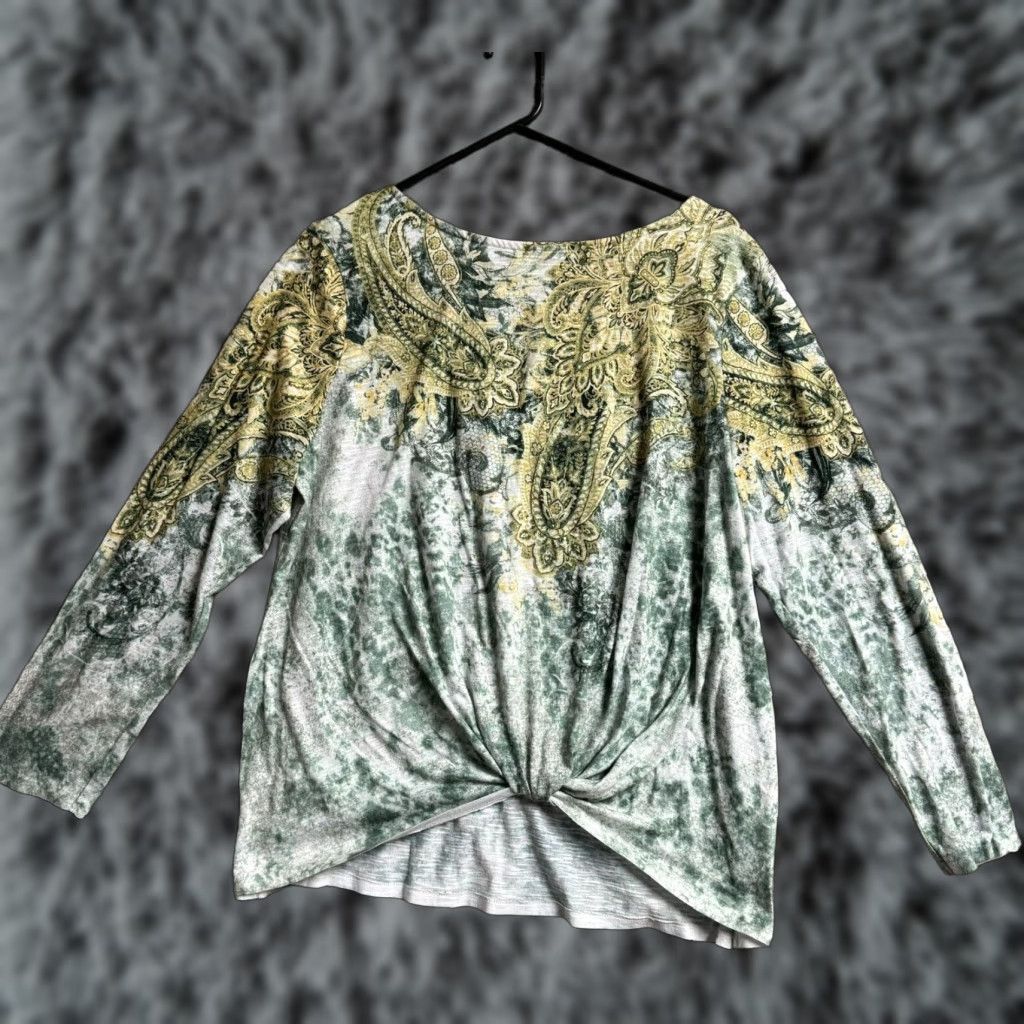 Vintage Womens Plus XXL Blouse Knit Paisley Beaded Rhinstones Knot Front Boho Garden Fairy Tunic Knit Top Size XXL / US 16-18 / IT 52-54 - 1 Thumbnail