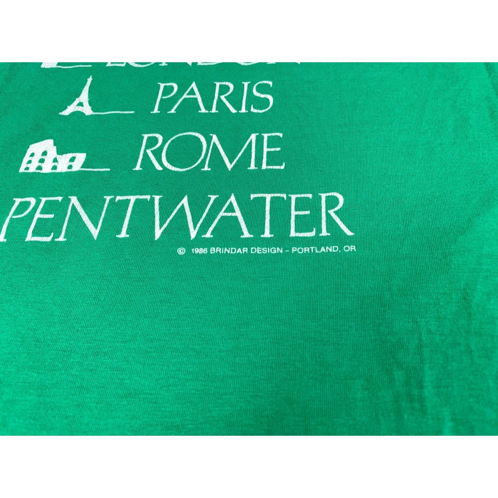 Hanes VTG 80s London Paris Rome T-Shirt Adult Large XL Green Single Stitch Hanes 1986 1980-1989 Graphic Tee Size US L / EU 52-54 / 3 - 5 Thumbnail