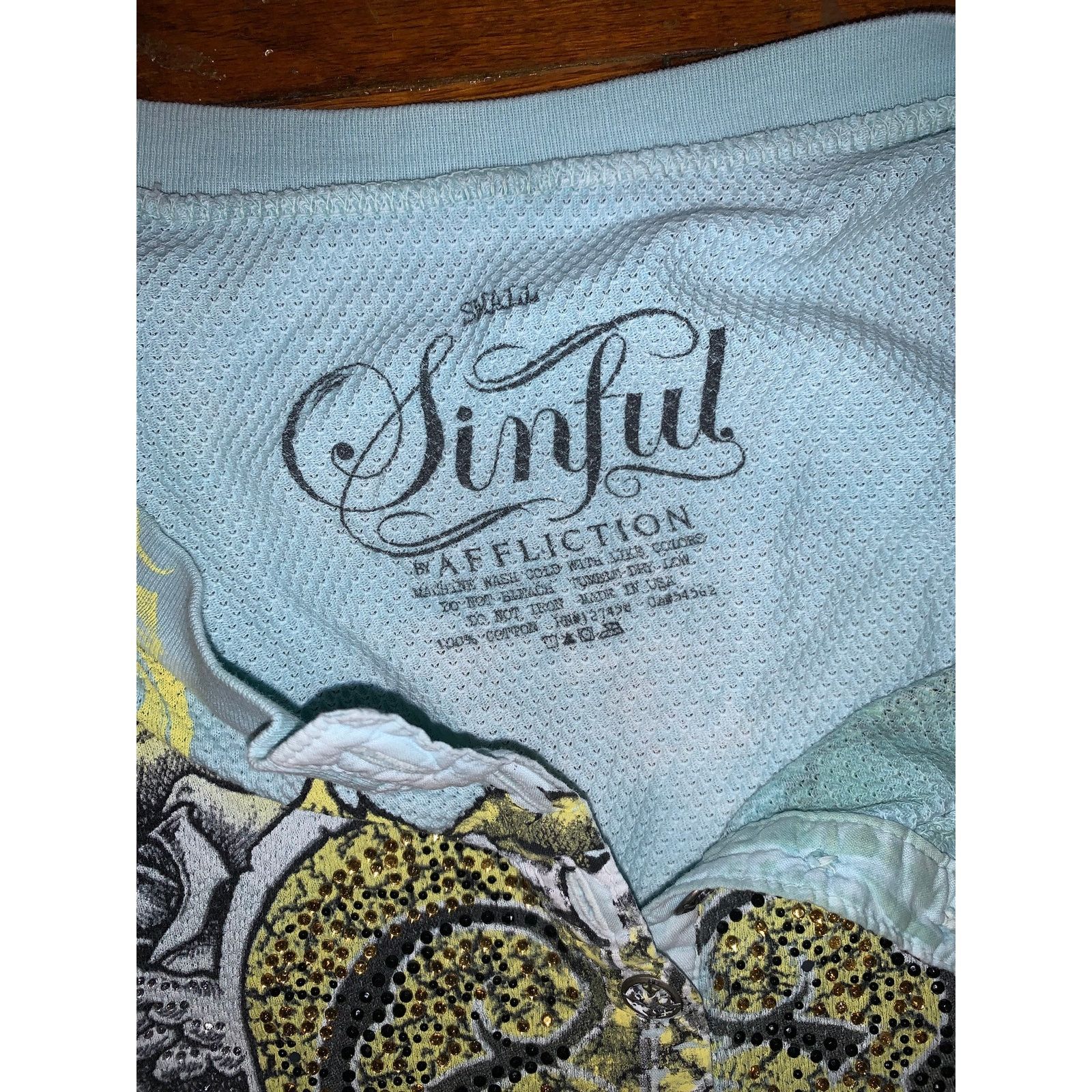 Affliction × Vintage Sinful by Affliction Thermal Henley Small Blue Wings Y2K Size S / US 4 / IT 40 - 4 Thumbnail