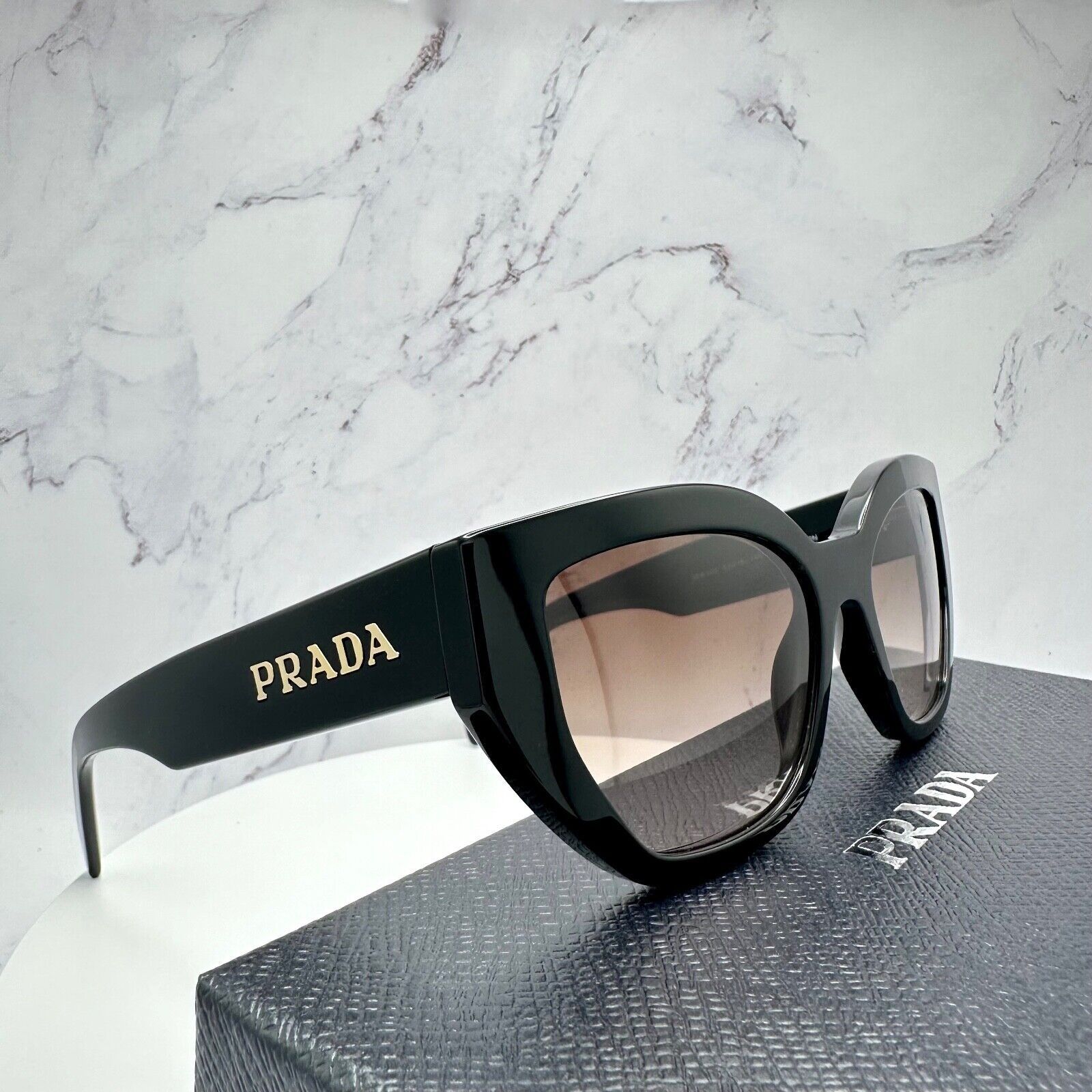 Prada New Prada Black Sunglasses Cat Eye Gold PRADA Metal Logo Size ONE SIZE - 11 Thumbnail