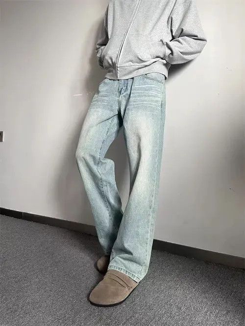 Japanese Brand Street Wash Cat Whisker Wash Straight Leg Jeans Size US 36 / EU 52 - 3 Thumbnail