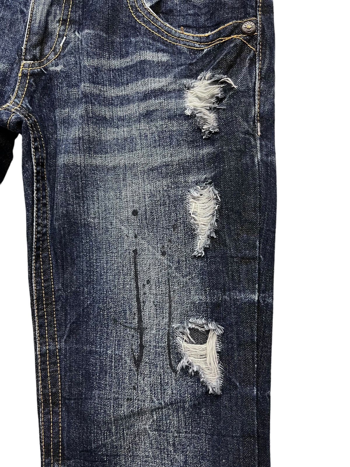 Skullcandy FLARE🔥 S&B Skull Embroidery Distressed Ripped Denim Pants Size US 31 - 12 Thumbnail