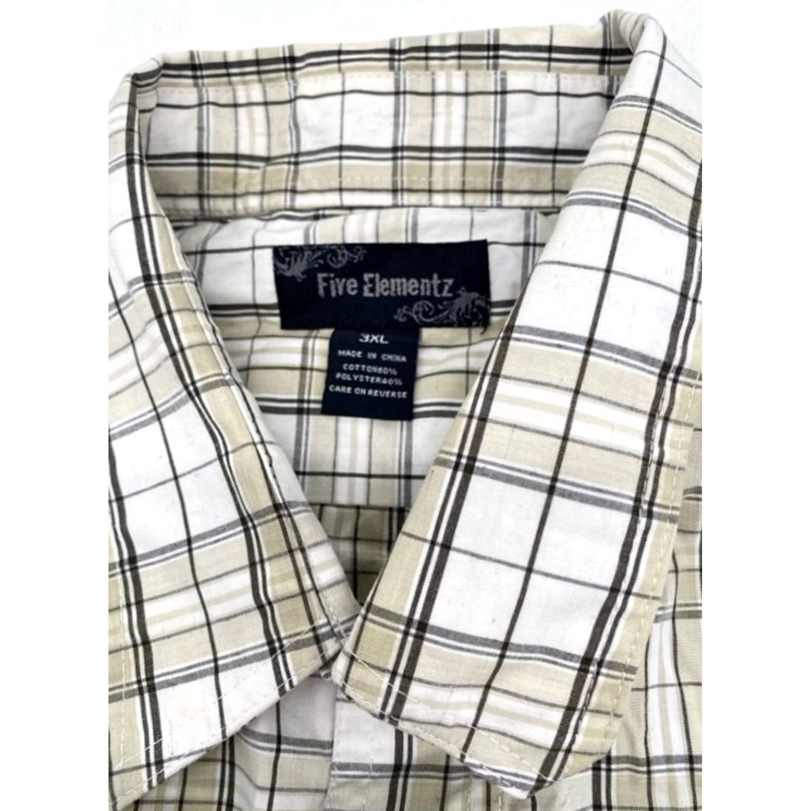 Element Five Elementz Mens 3XL Long Sleeve Button-Up Beige Plaid Patches Logo Shirt Size US XXL / EU 58 / 5 - 7 Thumbnail