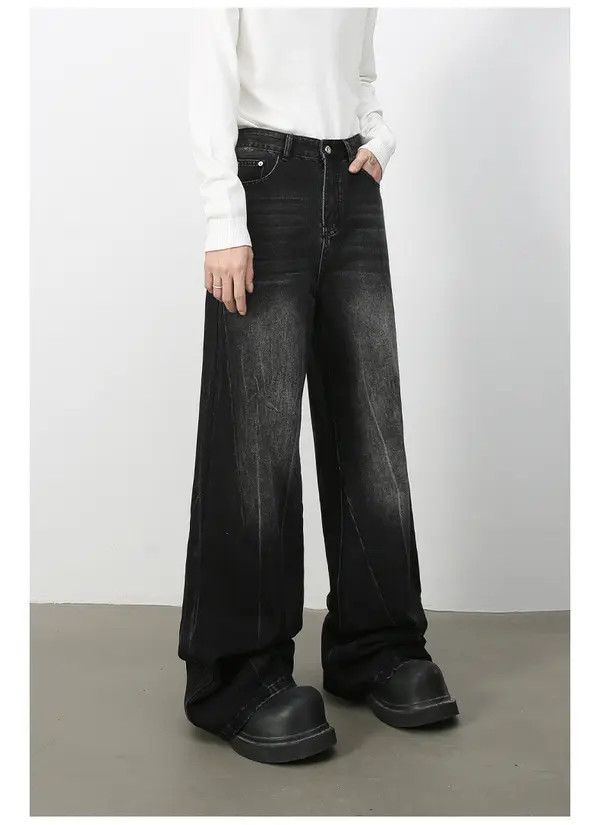 Japanese Brand Chi Washed vintage distressed men's loose straight jeans Size US 34 / EU 50 - 5 Thumbnail