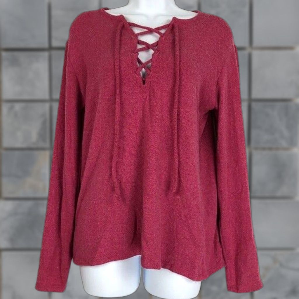 Vintage Go Couture Knit Top Women L Pink Long Sleeve Lace Up Cozy Lounge Pullover Knit Sweater Regular Size L Womens Size L / US 10 / IT 46 - 1 Thumbnail