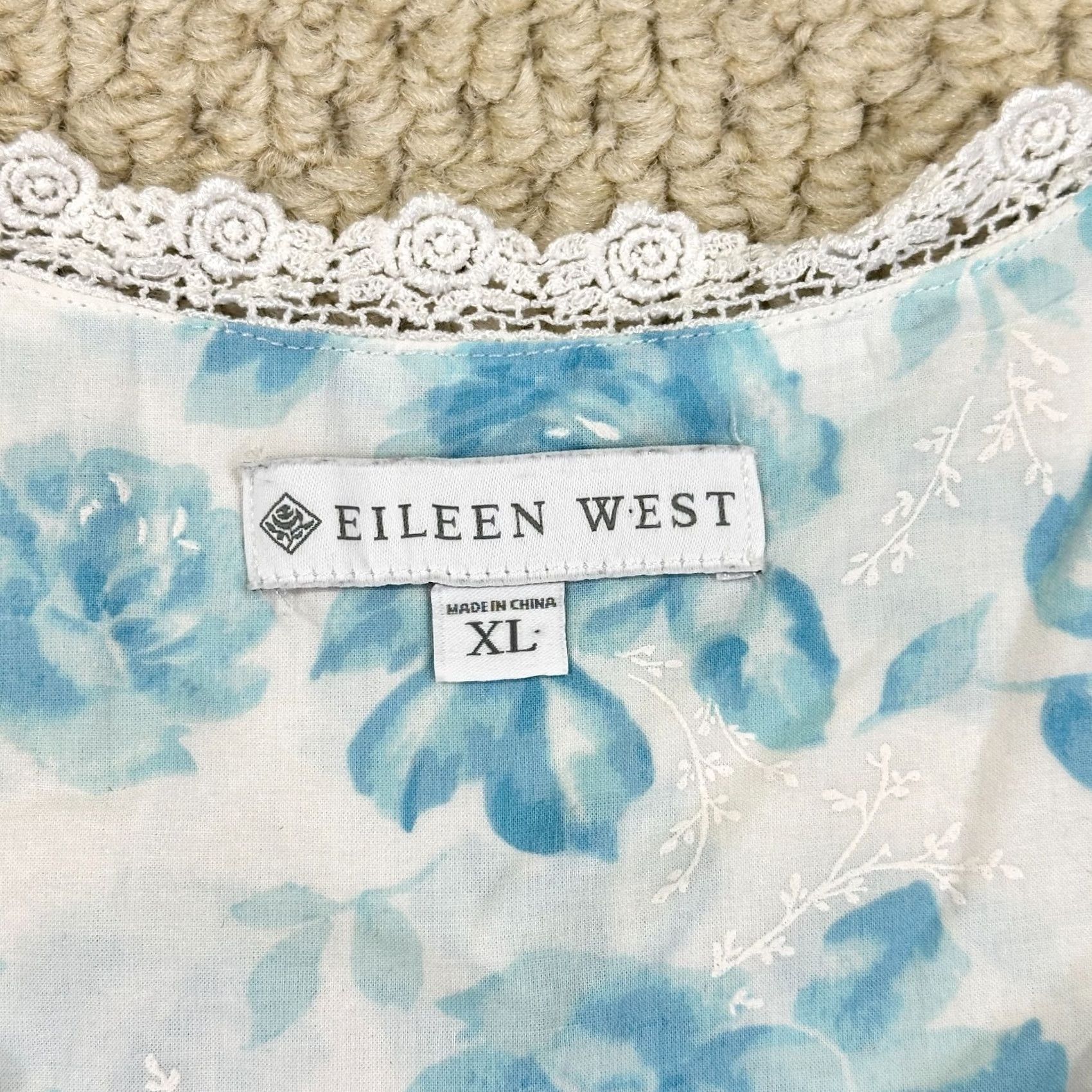 Vintage Eileen West Nightgown Womens XL Blue White Floral Lace Sleeveless Chemise Size ONE SIZE - 4 Thumbnail