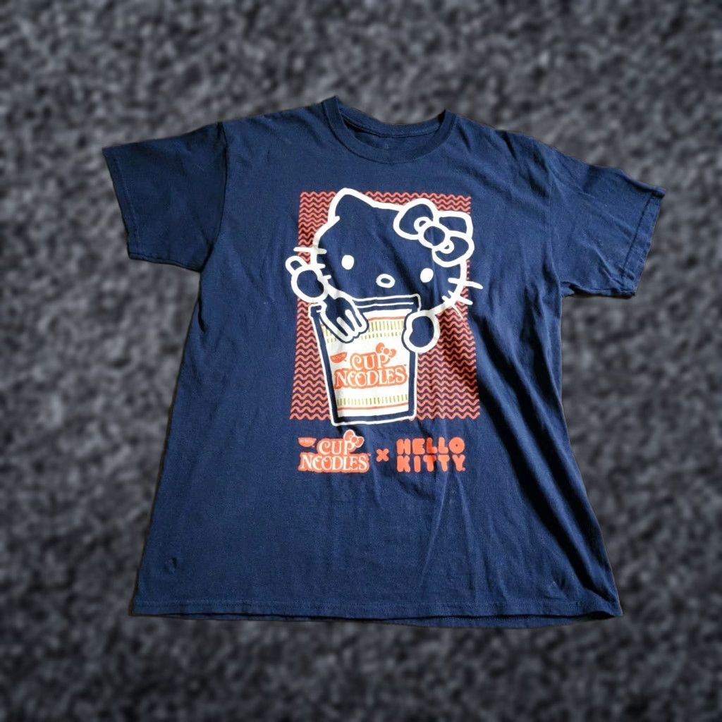 Vintage Womens T-Shirt Hello Kitty x Nissin Cup Noodles Ramen Collaboration Crew Neck Short Sleeve Blue L Size L / US 10 / IT 46 - 1 Thumbnail