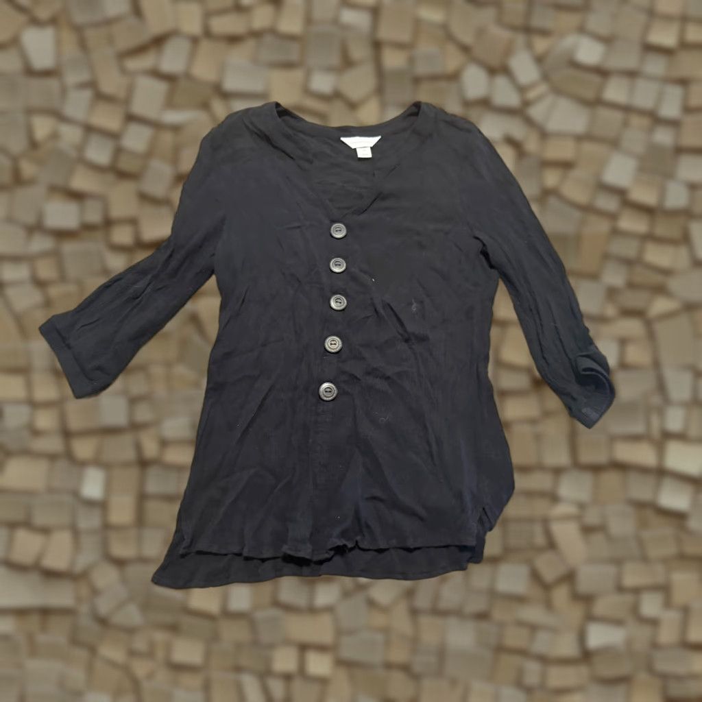 Vintage Christopher & Banks Shirt Women's Size M Black Long Sleeve V-neck Buttons Size M / US 6-8 / IT 42-44 - 1 Thumbnail