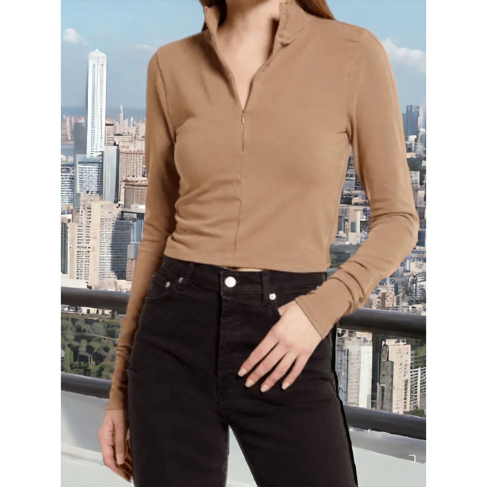 Good American NWT - Good American Zip Mock Long Sleeve Top in Putty Size 4 Size S / US 4 / IT 40 - 2 Thumbnail