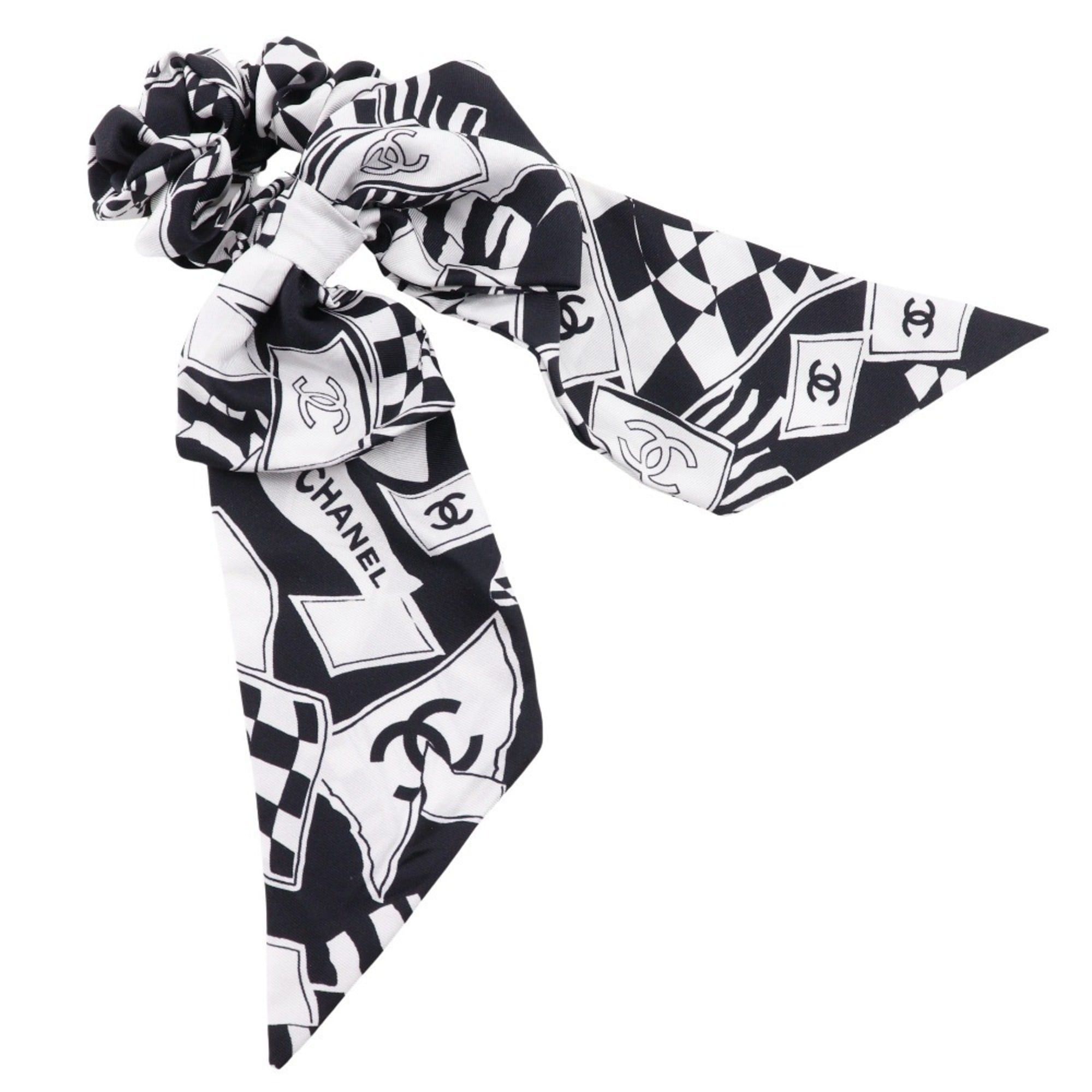 Chanel CHANEL Ribbon Scrunchie with Coco Mark Silk Black/White for Women Size ONE SIZE - 1 Thumbnail