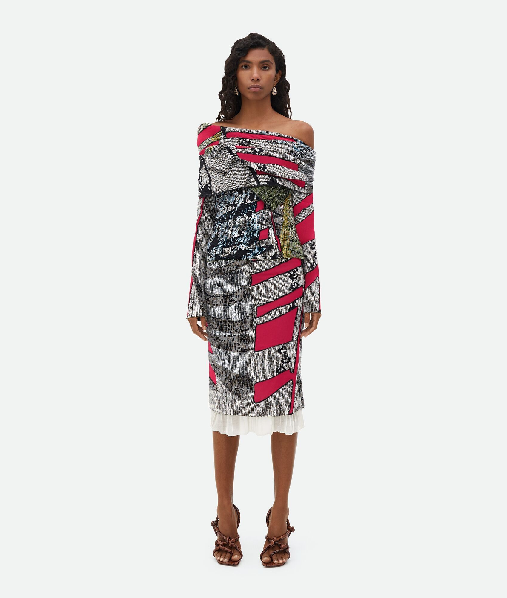 Bottega Veneta o1w1db10825 Graphic Viscose Jacquard Dress in Multicolor Size XS / US 0-2 / IT 36-38 - 1 Thumbnail