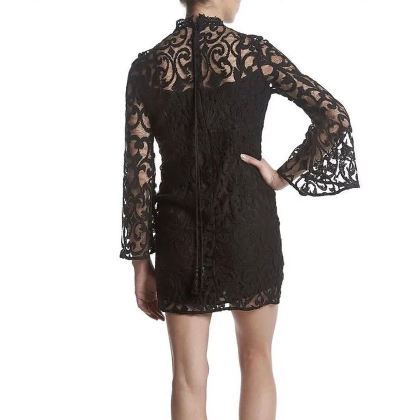 Free People FREE PEOPLE Bell-Sleeve Mini Dress NEW Black Lace Size 0 Size XS / US 0-2 / IT 36-38 - 7 Thumbnail