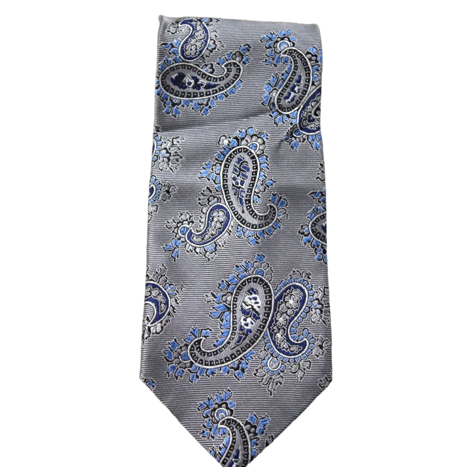 Jos. A. Bank NWT Jos. A. Bank Silk Necktie Men’s Silver Blue Paisley Ribbed Textured Designer Tie 59" X 3.5" Men's Designer Tie Size ONE SIZE - 1 Thumbnail