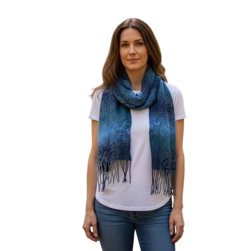 Steve Madden Steve Madden Mid Weight Ombré Paisley Scarf, 11”x 70”, Blue Size ONE SIZE - 2 Thumbnail