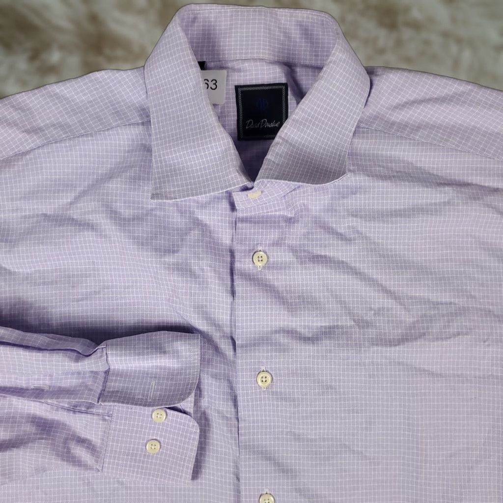 David Donahue VINTAGE David Donahue Shirt Mens Size 17 Purple Check Dress Button Up Long Sleeve Cotton Regular Collar Point Barrel Cuff 17in Mens Size 46R - 1 Thumbnail