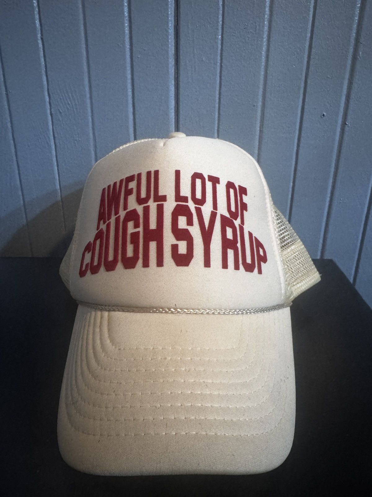 Awful Lot of Cough Syrup Awful Lot of Cough Syrup Trucker Hat Off White Red Size ONE SIZE - 1 Thumbnail