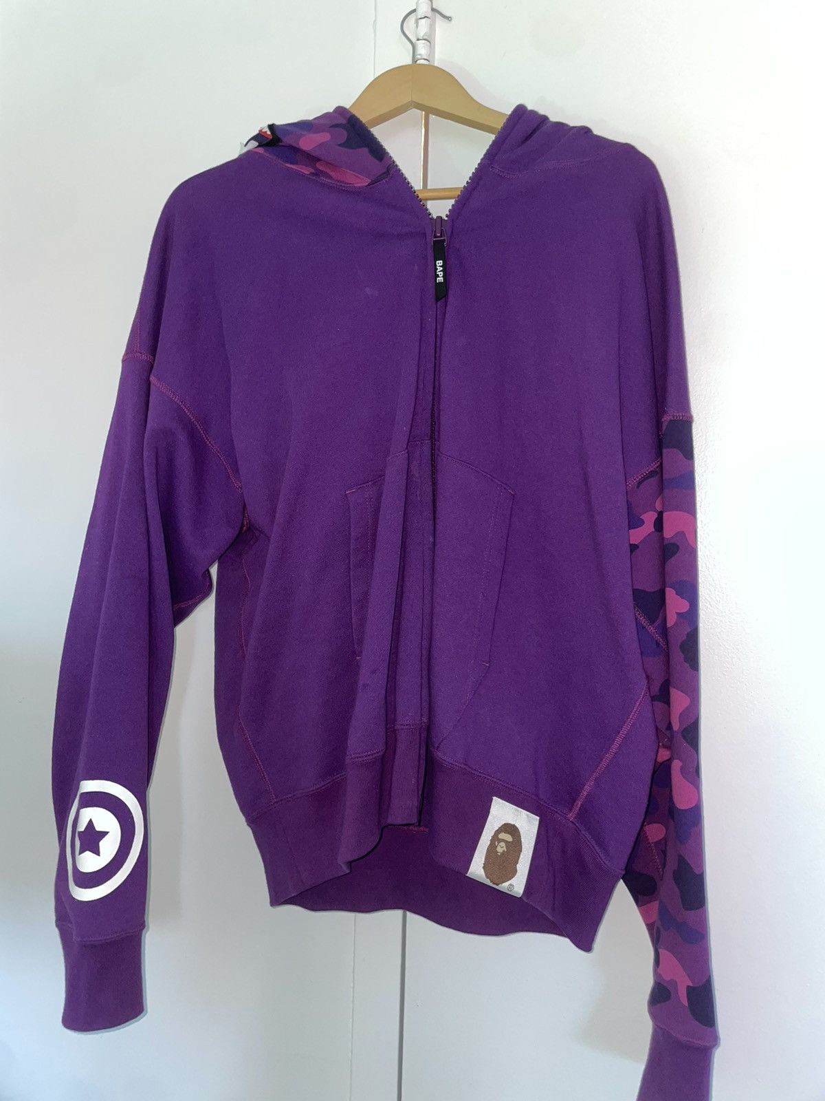 image of Bape Color Camo Giant Shark Full Zip Hoodie in Purple, Men's (Size Medium)