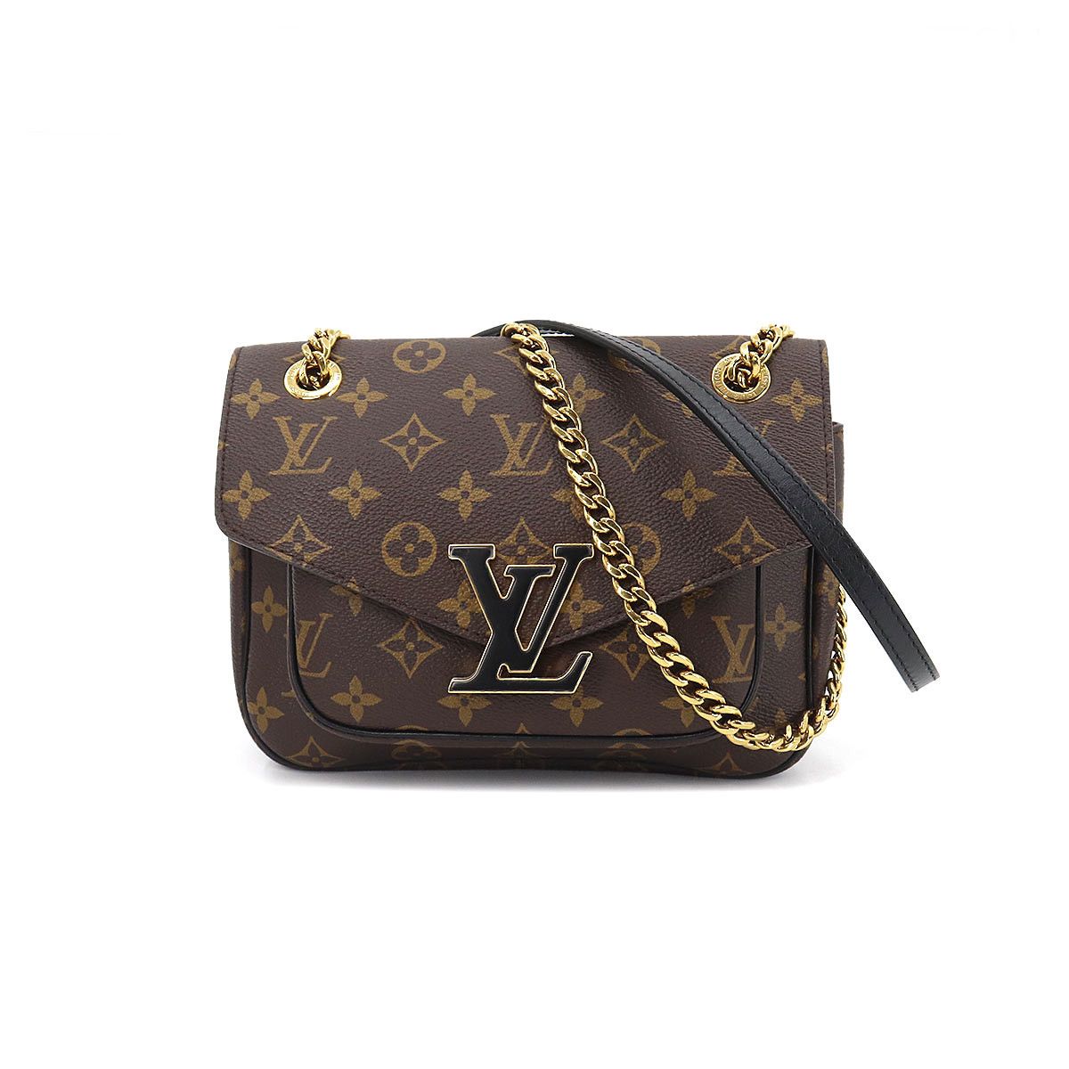 Louis Vuitton Monogram Passy Chain Shoulder Bag Brown Black