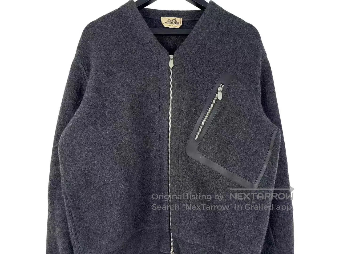 Hermes Hermes Dark Gray Wool and Cashmere Blend Mixed with Leathe Size US L / EU 52-54 / 3 - 2 Thumbnail