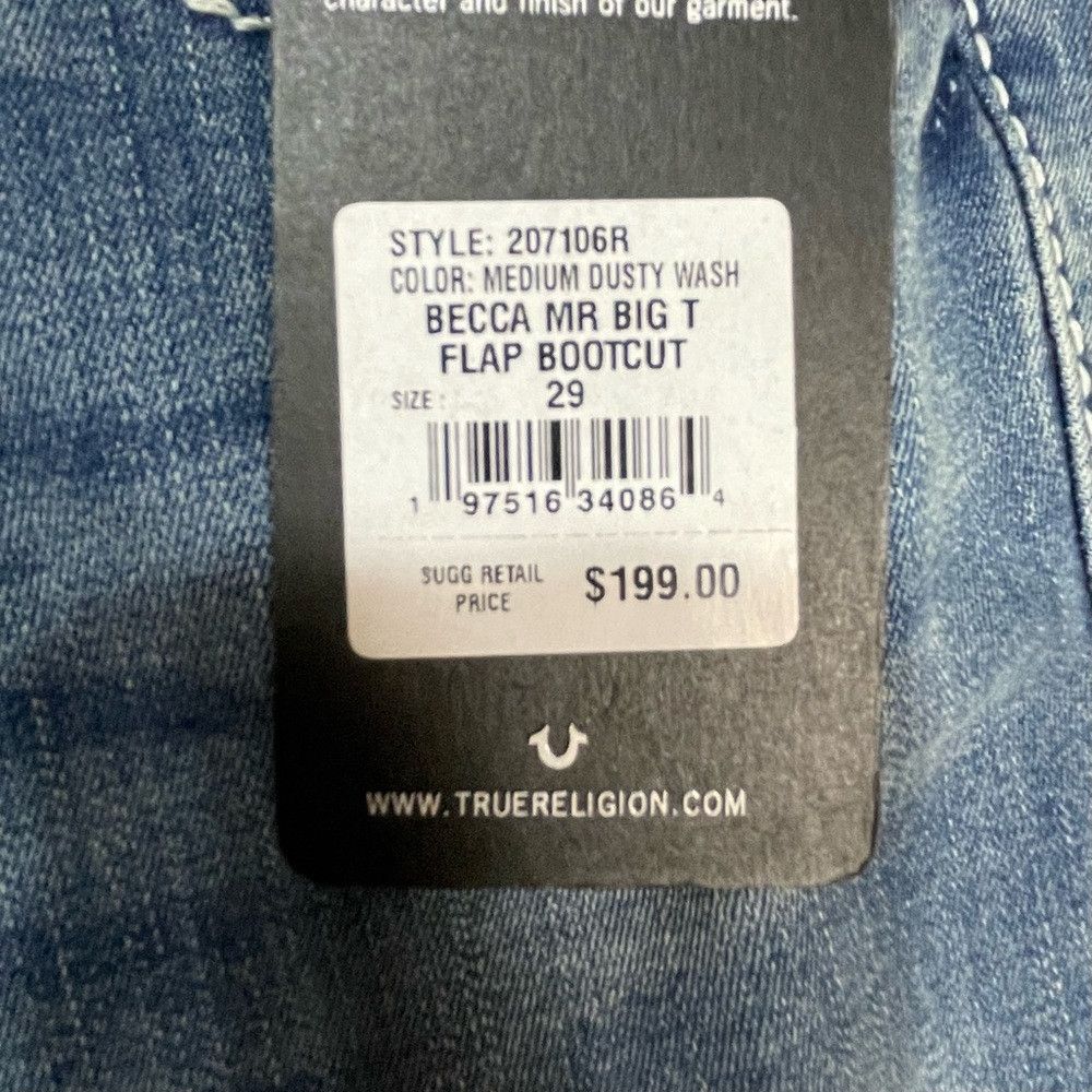 True Religion NWT New $199 True Religion BECCA BIG T STITCH BOOTCUT JEAN Size 29" - 6 Thumbnail