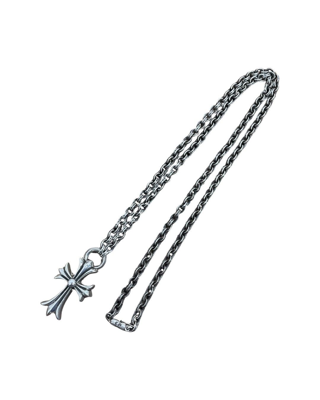 image of Chrome Hearts Paper Chain Cross Necklace in Silver, Men's