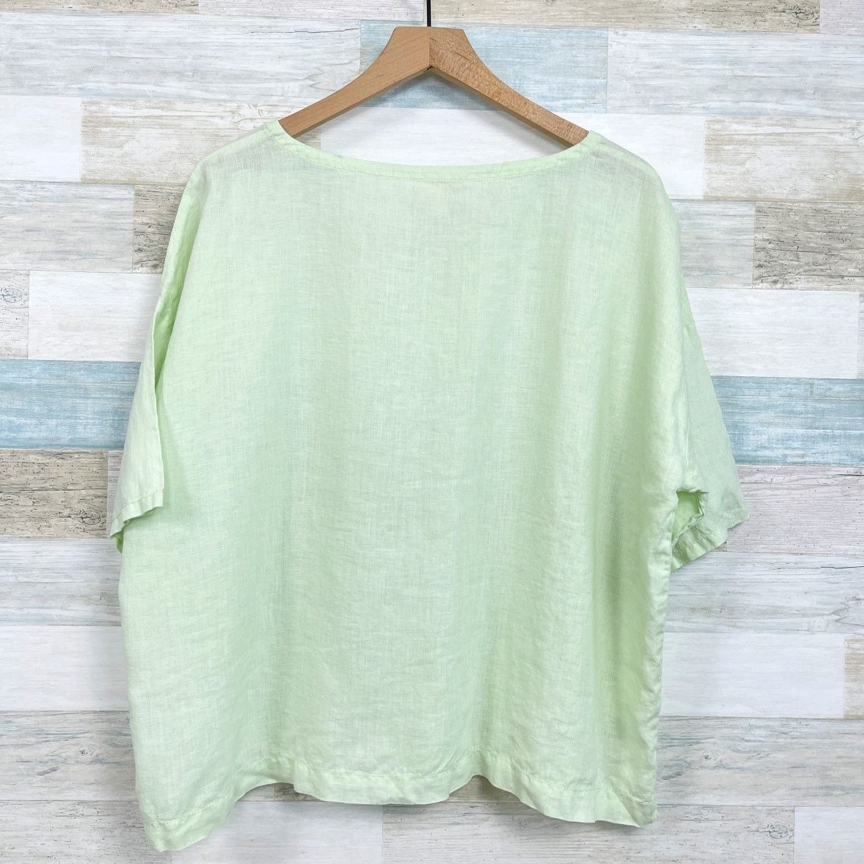 Eileen Fisher Organic Linen Top Green Lagenlook Womens M