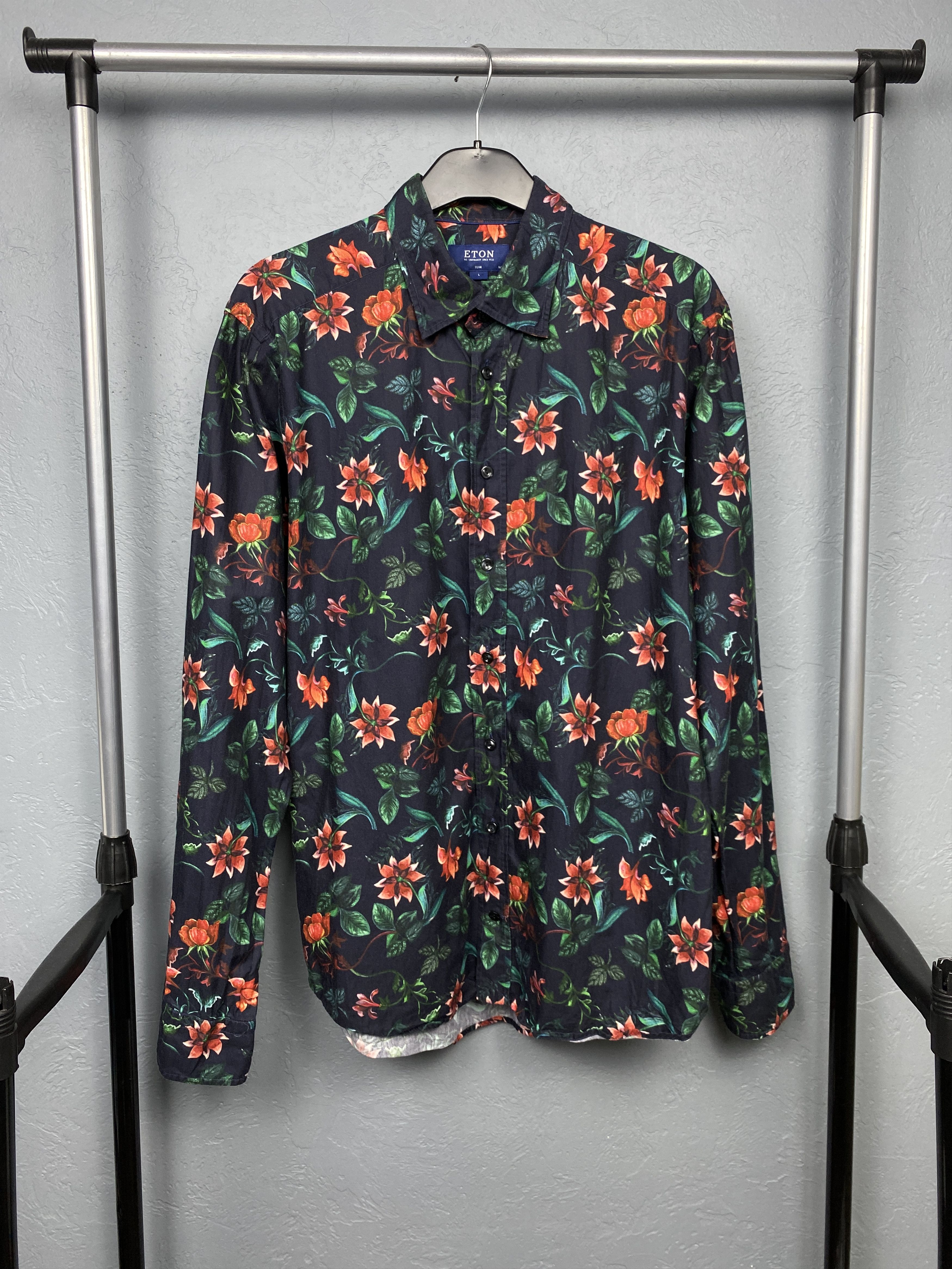 Eton × Vintage ETON Vintage Mens Floral Print Long Sleeve Shirt Size US L / EU 52-54 / 3 - 1 Thumbnail