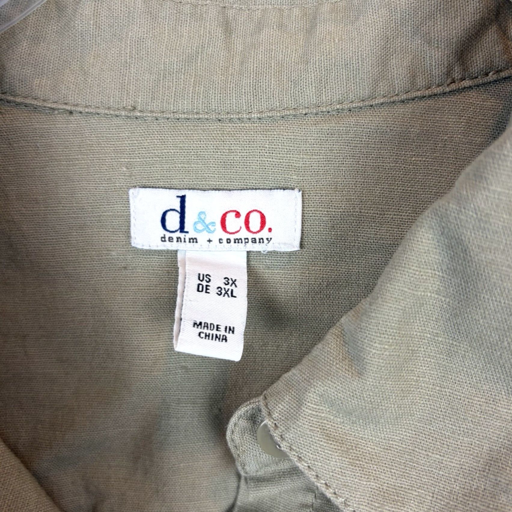 CO D&Co. Denim Co Button-Up Tunic Shirt Womens 3X Beige Solid Short Sleeve Collared Casual Size XXL / US 16-18 / IT 52-54 - 3 Thumbnail