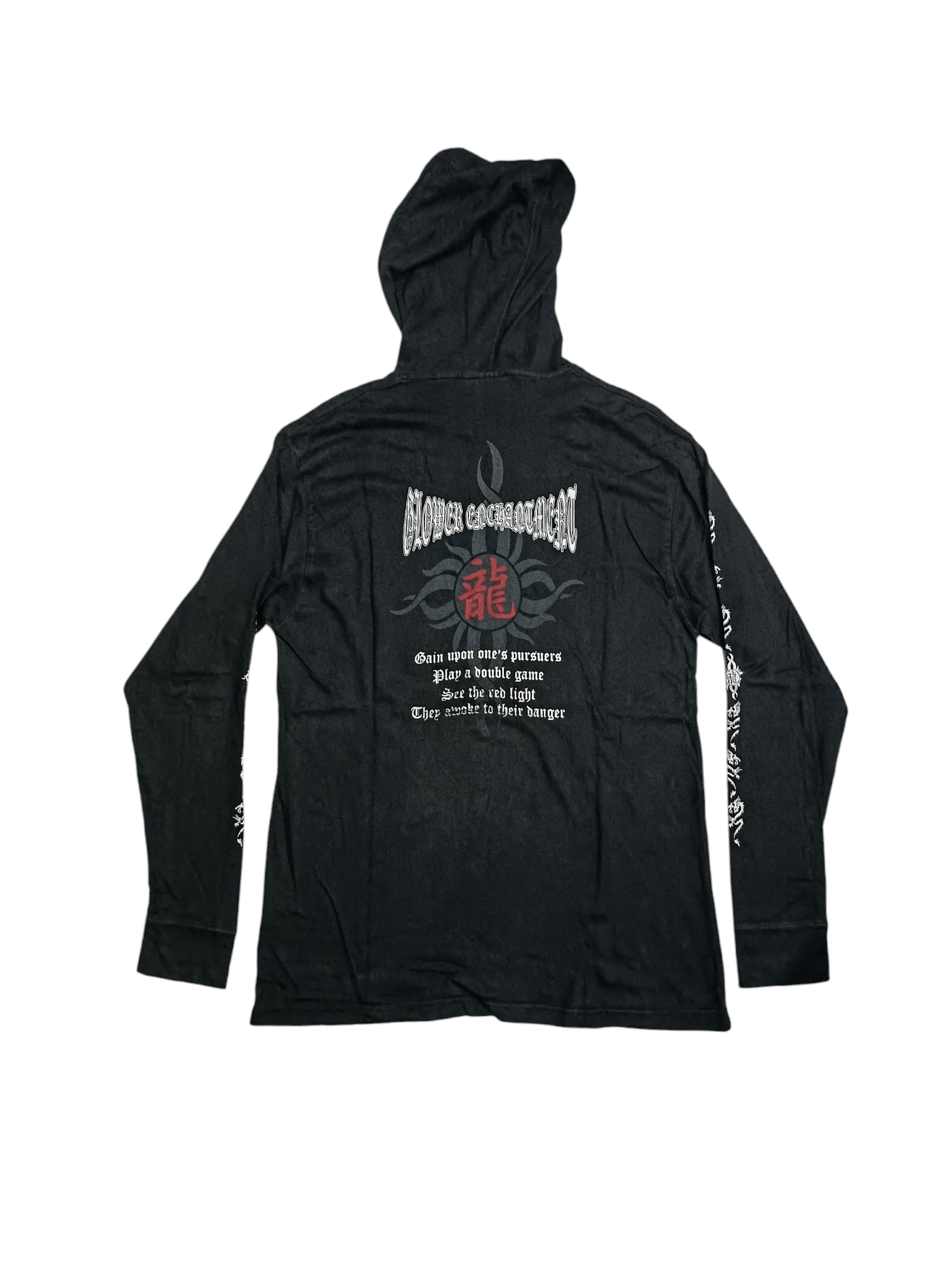 Japanese Brand Vintage Long Sleeve Hoodie T-shirt Thrashed Dragon Poem Size US L / EU 52-54 / 3 - 4 Thumbnail