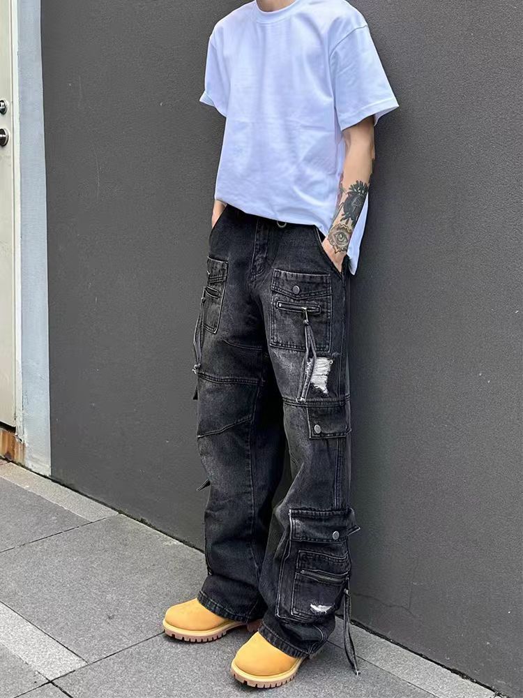 Designer × Jean × Vintage Heavy duty multi pocket washed street baggy jeans Size US 34 / EU 50 - 2 Thumbnail
