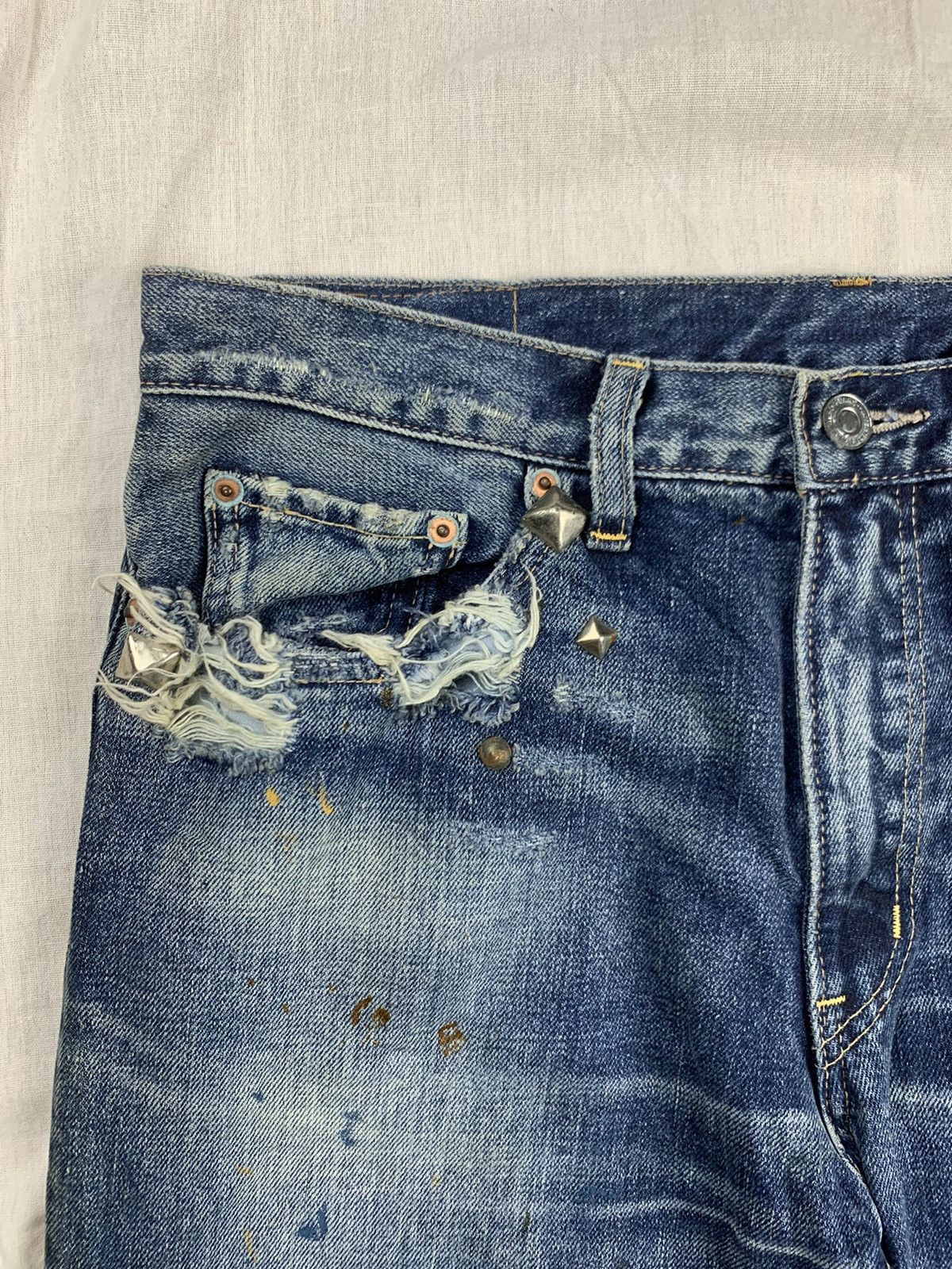 If Six Was Nine × Japanese Brand × Le Grande Bleu (L.G.B.) Rna Slang Studded Distressed Flared Pants Size US 31 - 4 Thumbnail