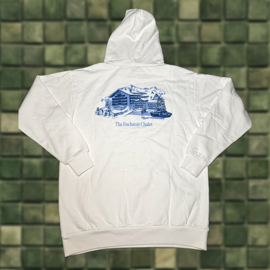 Vintage Chalet Hoodie Pullover White Size L Women Long Sleeve Hooded Pockets Graphic Print Easy Care 100% Cotton Modern Activewear Size L / US 10 / IT 46 - 1 Thumbnail