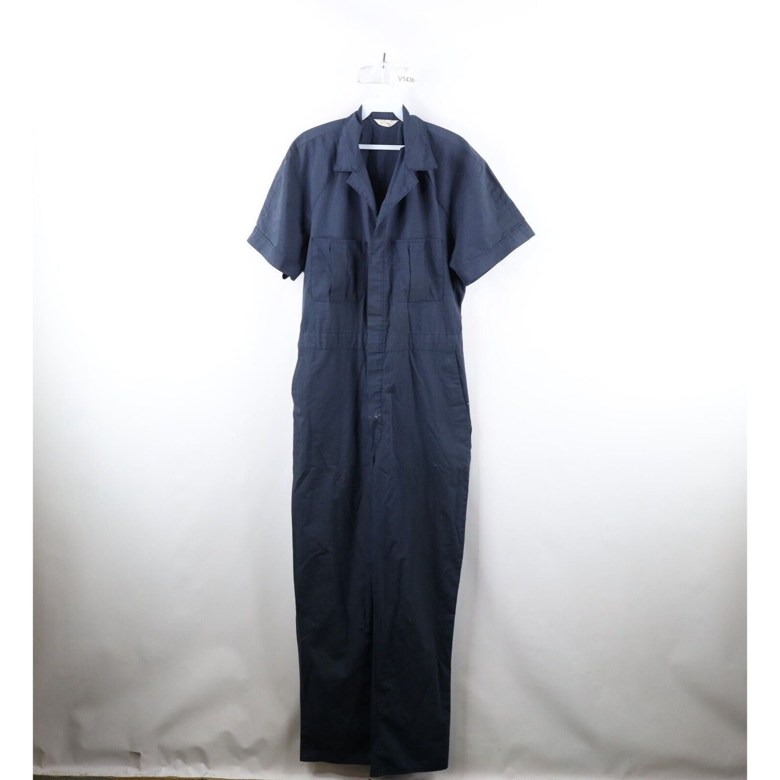 image of Vintage 50S 60S Streetwear Faded Short Sleeve Work Coveralls in Blue, Men's (Size Large)