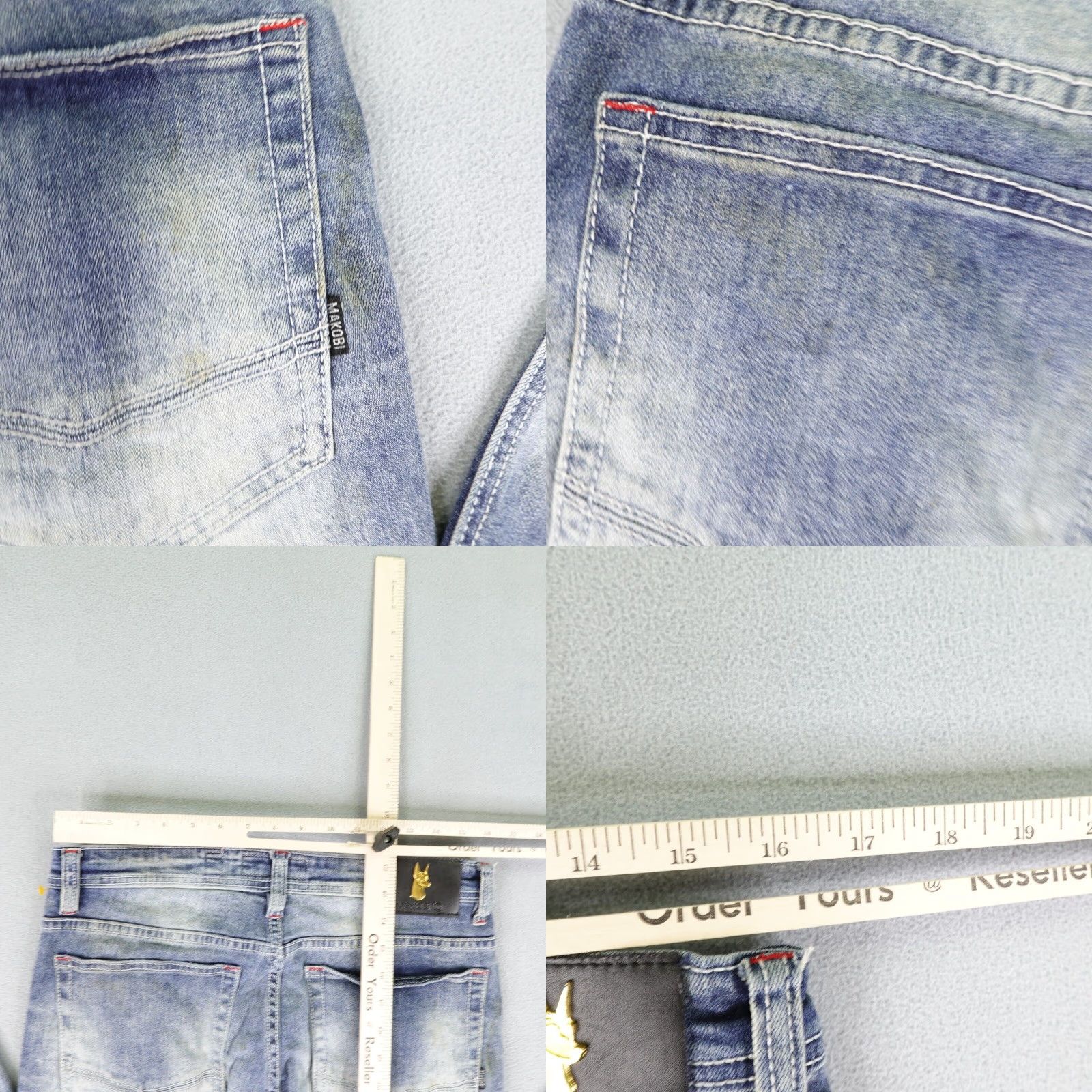 Denime VINTAGE Makobi Men's Jeans Straight Fit 32x30 Blue Denim Distressed Cotton Blend Mid 2010s Mens Size US 33 - 8 Thumbnail