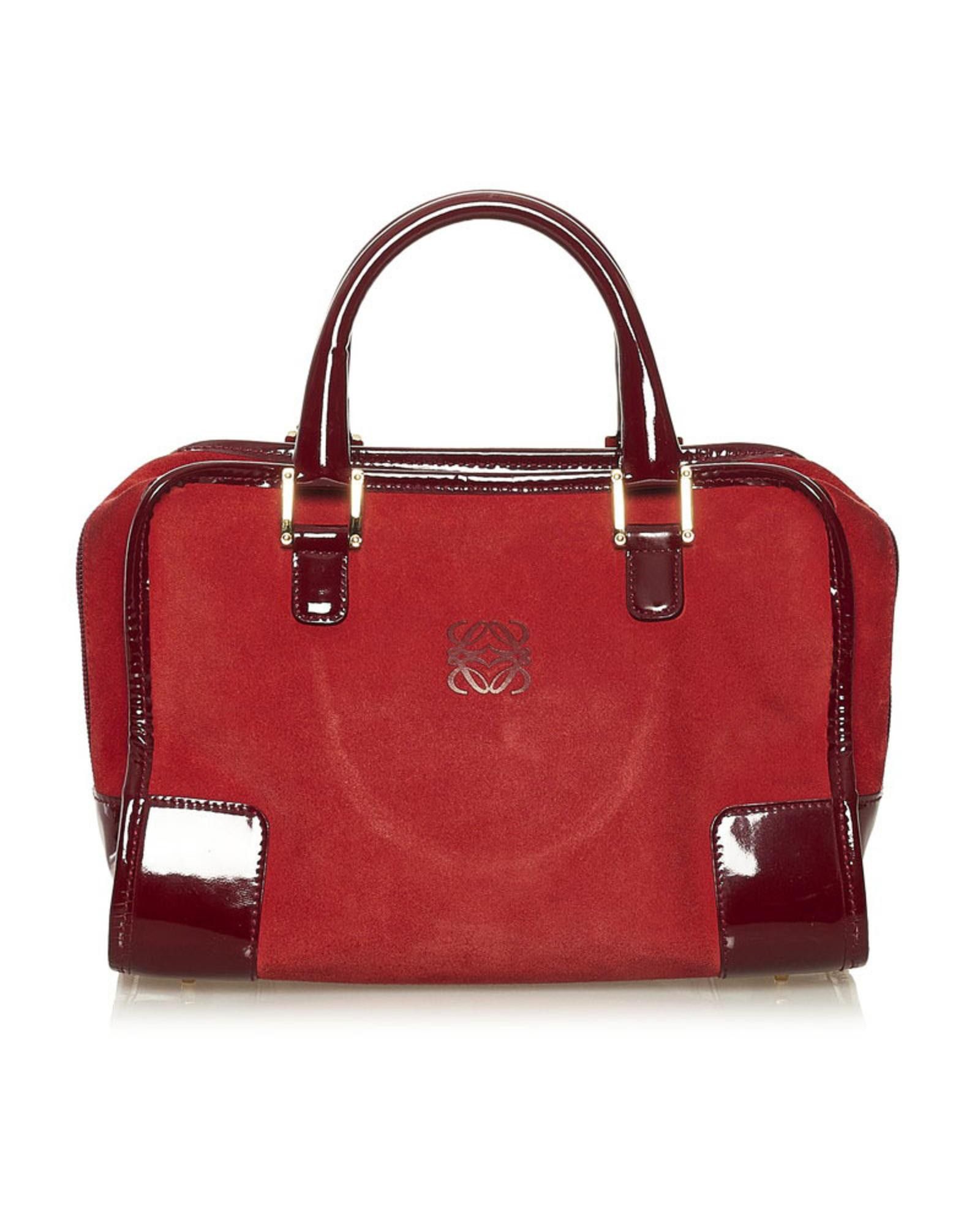 image of Red Suede Loewe Amazona Handbag, Women's